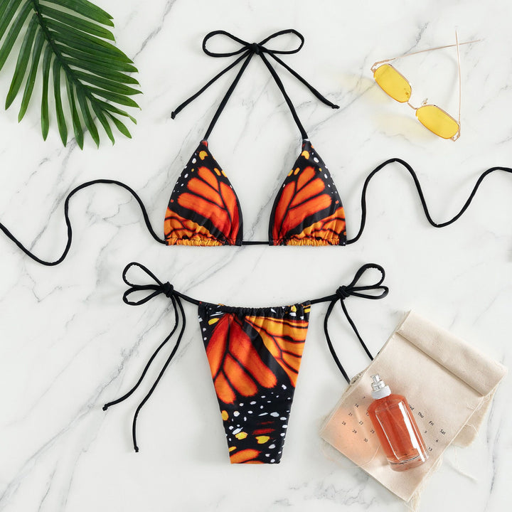 Damen Schmetterlingsdruck Dreieck Bikini Set Drune