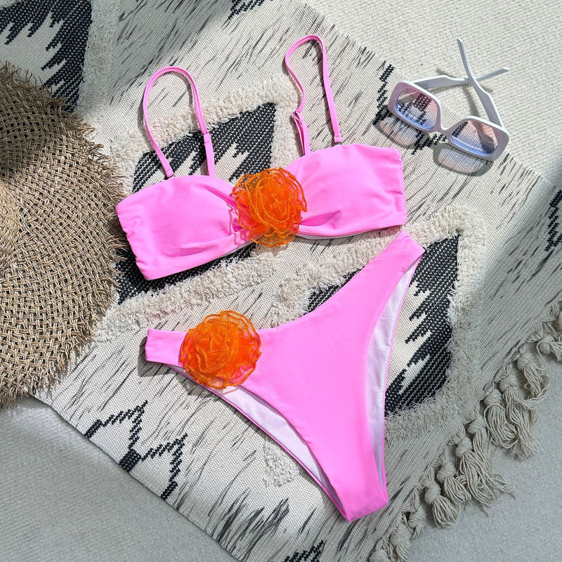 Damen Bikini-Set mit verspieltem Blumendetail und schickem Wickel-Design Drune