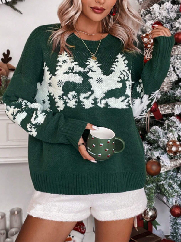 Damen festlicher Strickpullover mit winterlichem Tiermotiv und gemütlichem Schnitt Drune