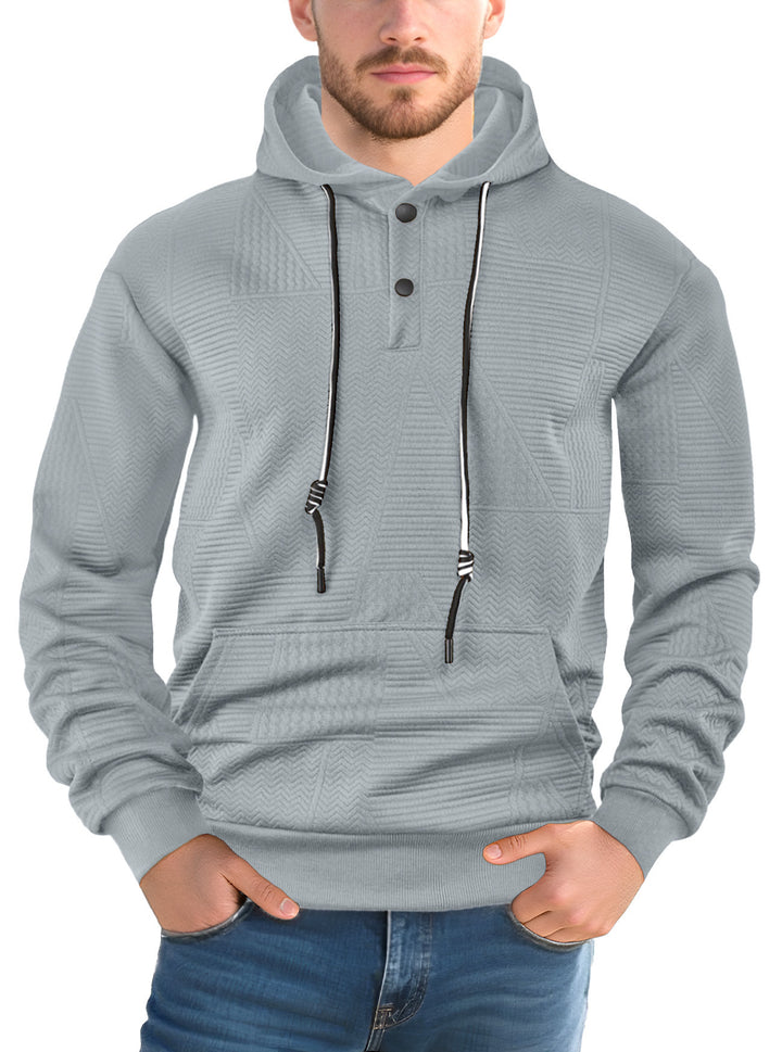 Herren modischer Kapuzenpullover mit strukturiertem Gewebe und Knopfleiste Drune