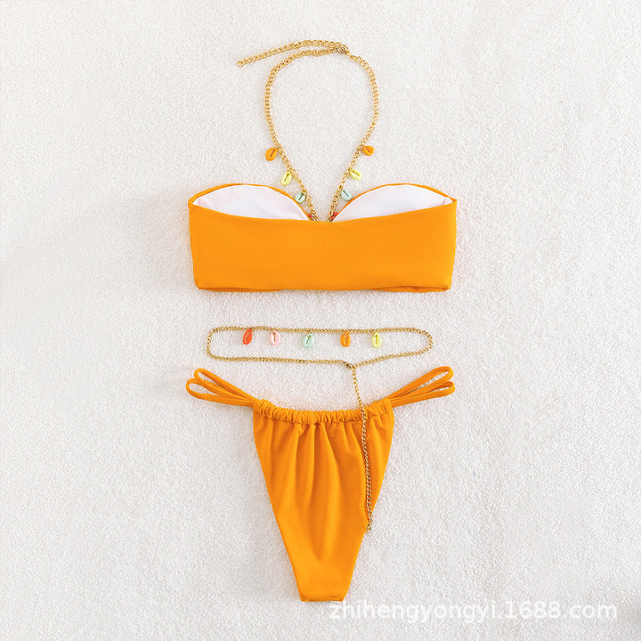 Damen Bandeau-Bikini mit buntem Kettenzier-Design Drune