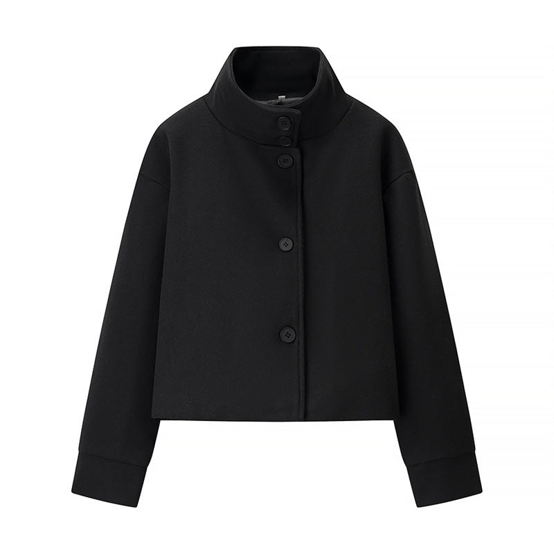 Damen elegante modische Jacke mit hohem Kragen und Kroppen-Schnitt Drune