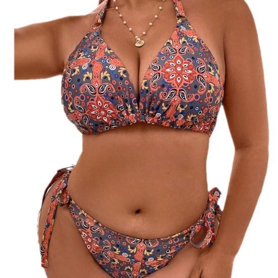 Damen Triangel-Bikini Set mit floralem Design und verstellbaren Bändern Drune