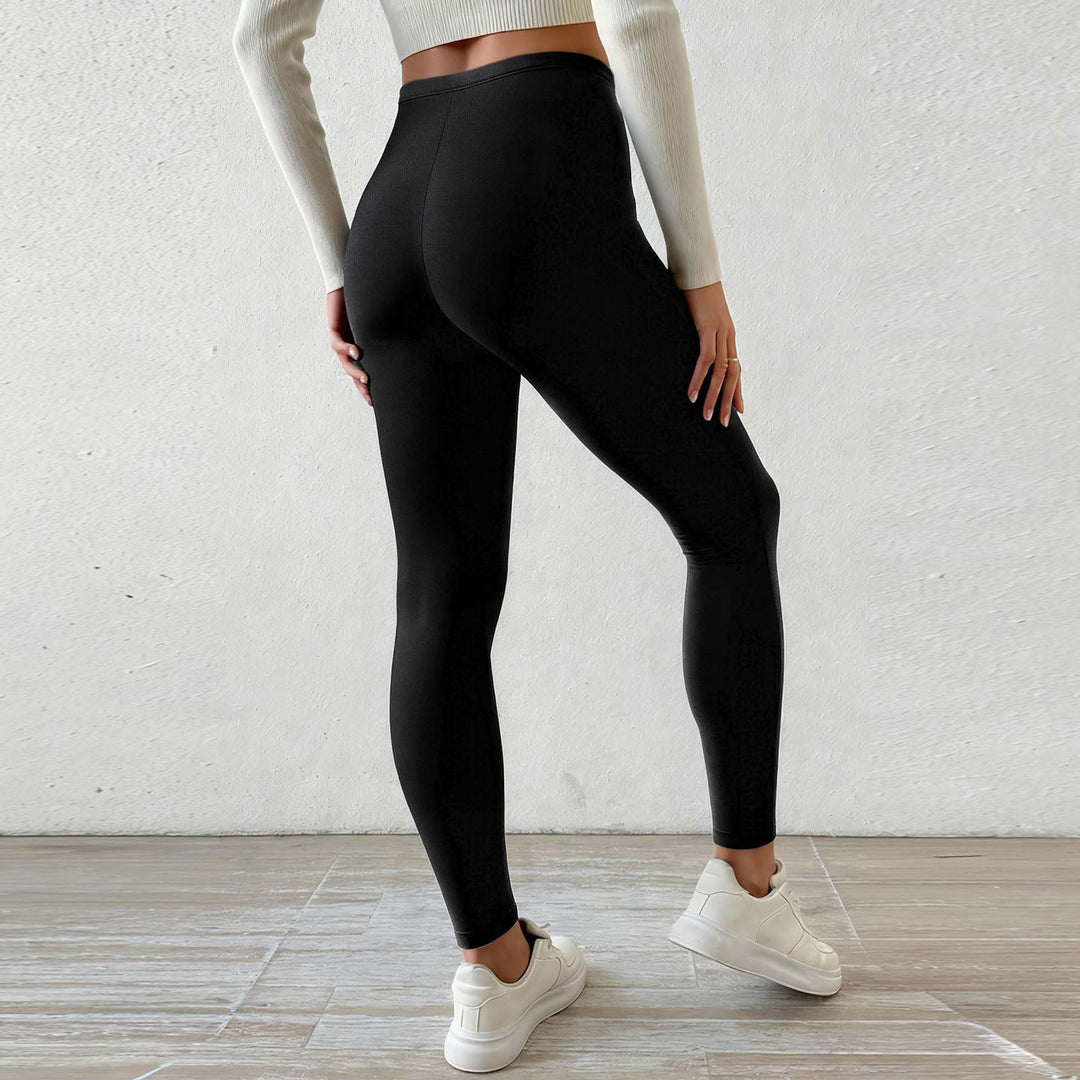 Damen Fleecegefütterte Leggings mit hohem Bund und Kordelzug Drune