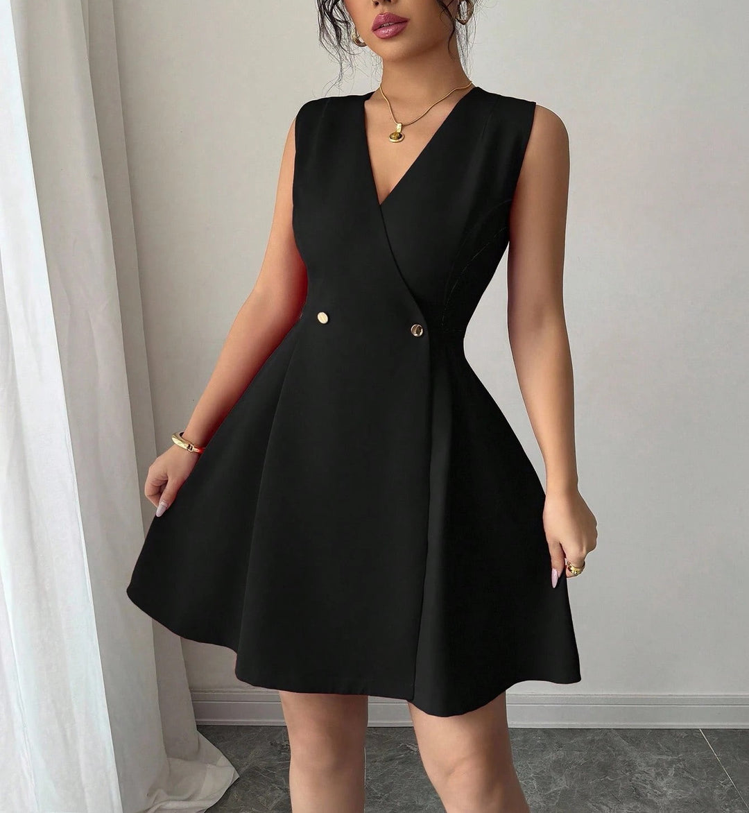Damen Wickelkleid mit eleganter Silhouette und Knopfdetails Drune