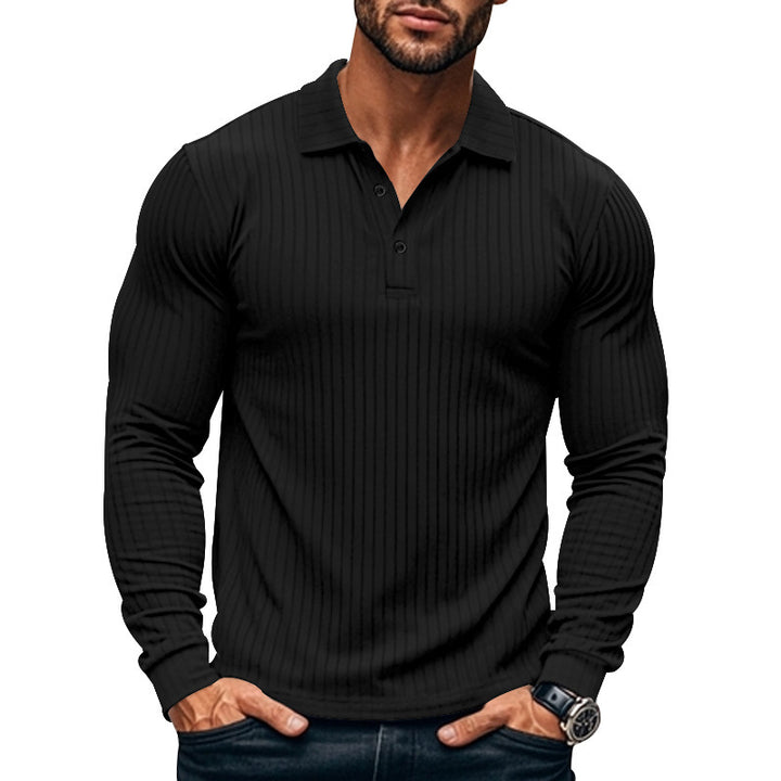 Herren Langarm-Henley-Shirt mit strukturiertem Rippenmuster Drune