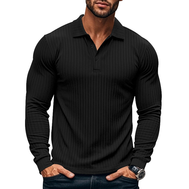 Drune | Henley Slim Fit Gerippter Strick Langarm Moderner Kragen