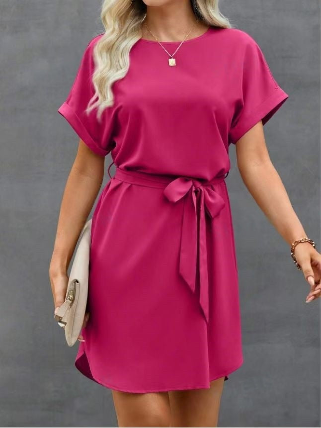 Damen Kurzarm Kleid mit Taillengürtel und lässigem Schnitt Drune