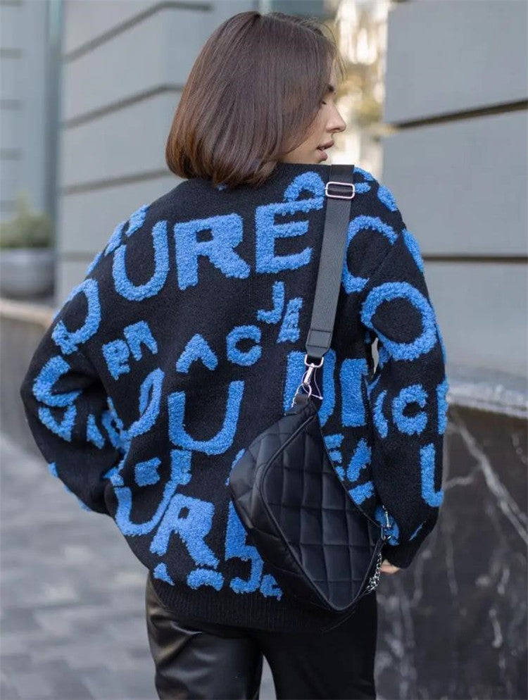 Damen übergroßer Pullover mit auffälligem Schriftzug und weichem Material Drune