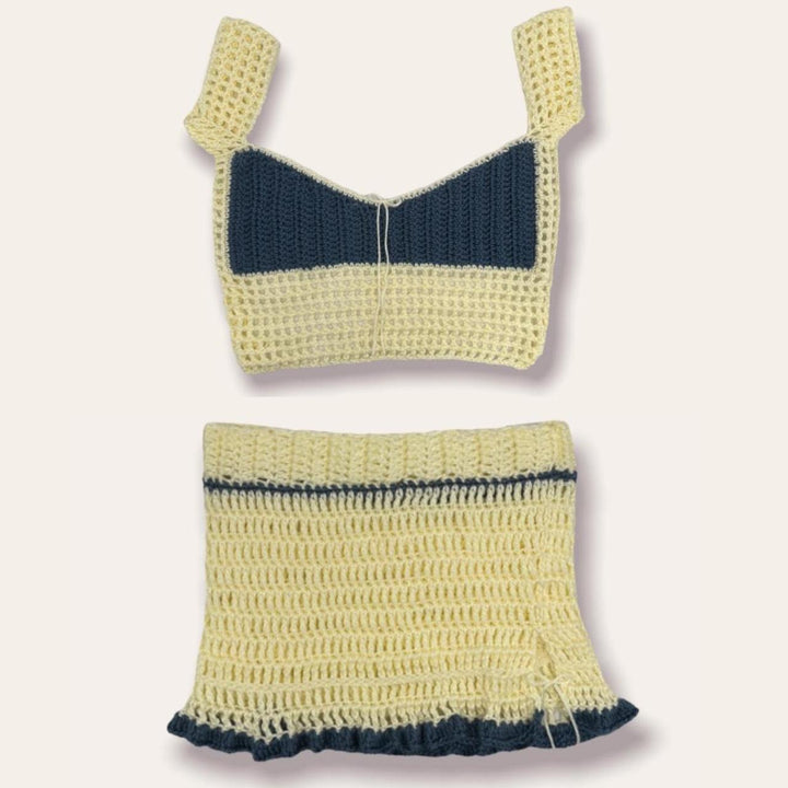 Damen gehäkeltes Crop-Top und Minirock-Set mit Schnürdetails Drune