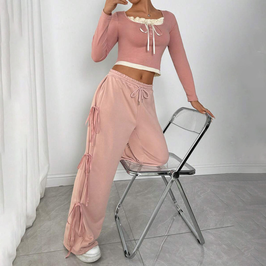 Damen Casual Lounge-Set mit modischen Rüschendetails Drune
