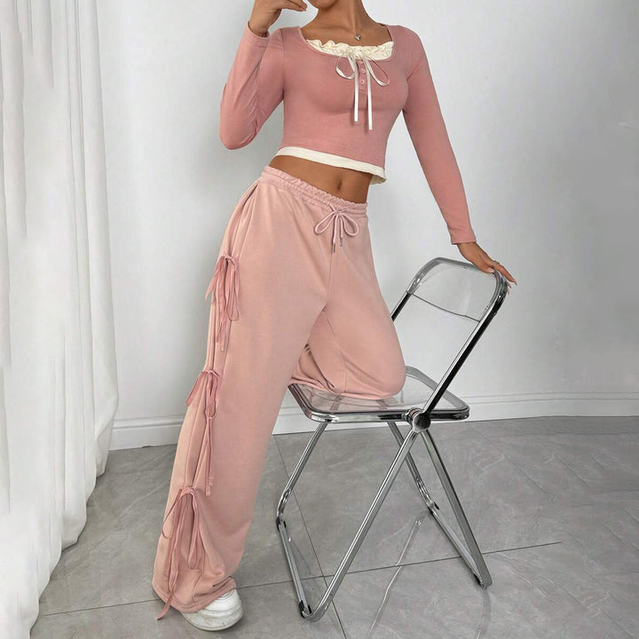 Damen Casual Lounge-Set mit modischen Rüschendetails Drune