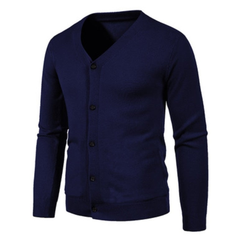 Herren stilvolle Strickjacke mit tiefem V-Ausschnitt und Knopfleiste Drune
