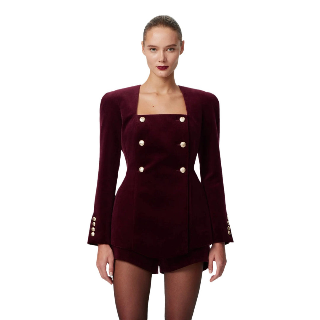 Damen Samt Blazer mit eleganten Knopfdetails Drune