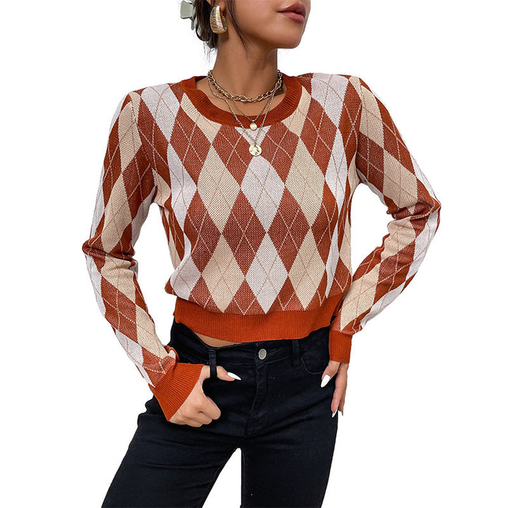 Damen modischer Strickpullover mit Rautenmuster und lässigem Schnitt Drune