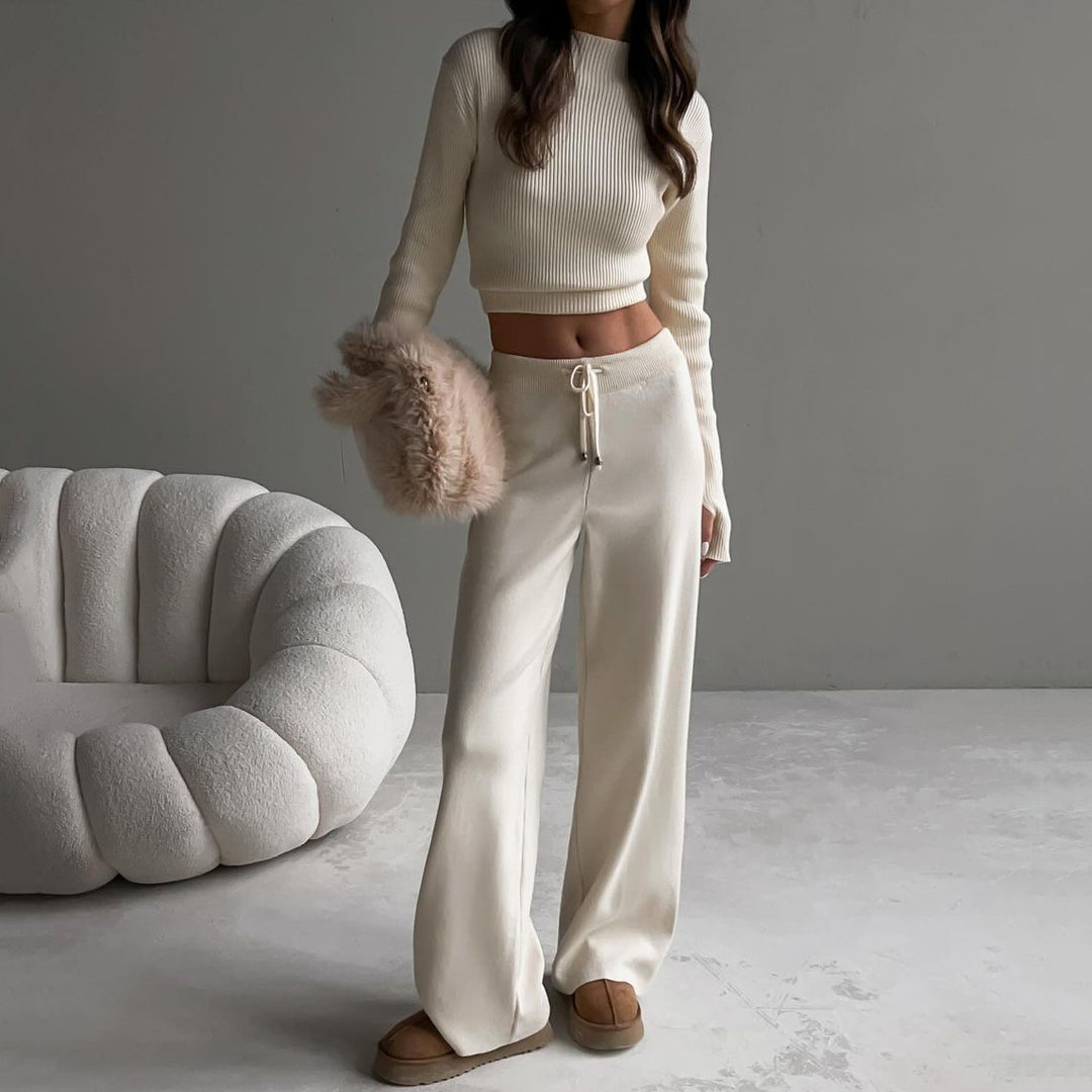 Damen lässiges Strick-Lounge-Set mit weiten Hosen Drune