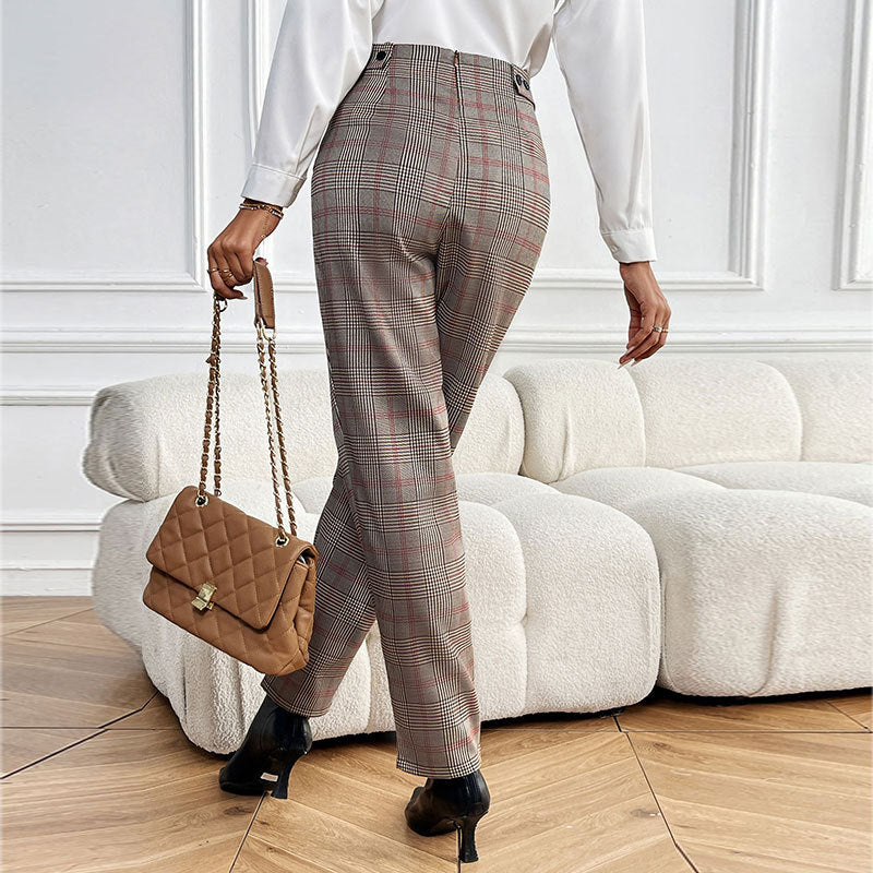 Damen Karierter Stoffhose mit eleganter Faltenlegung Drune