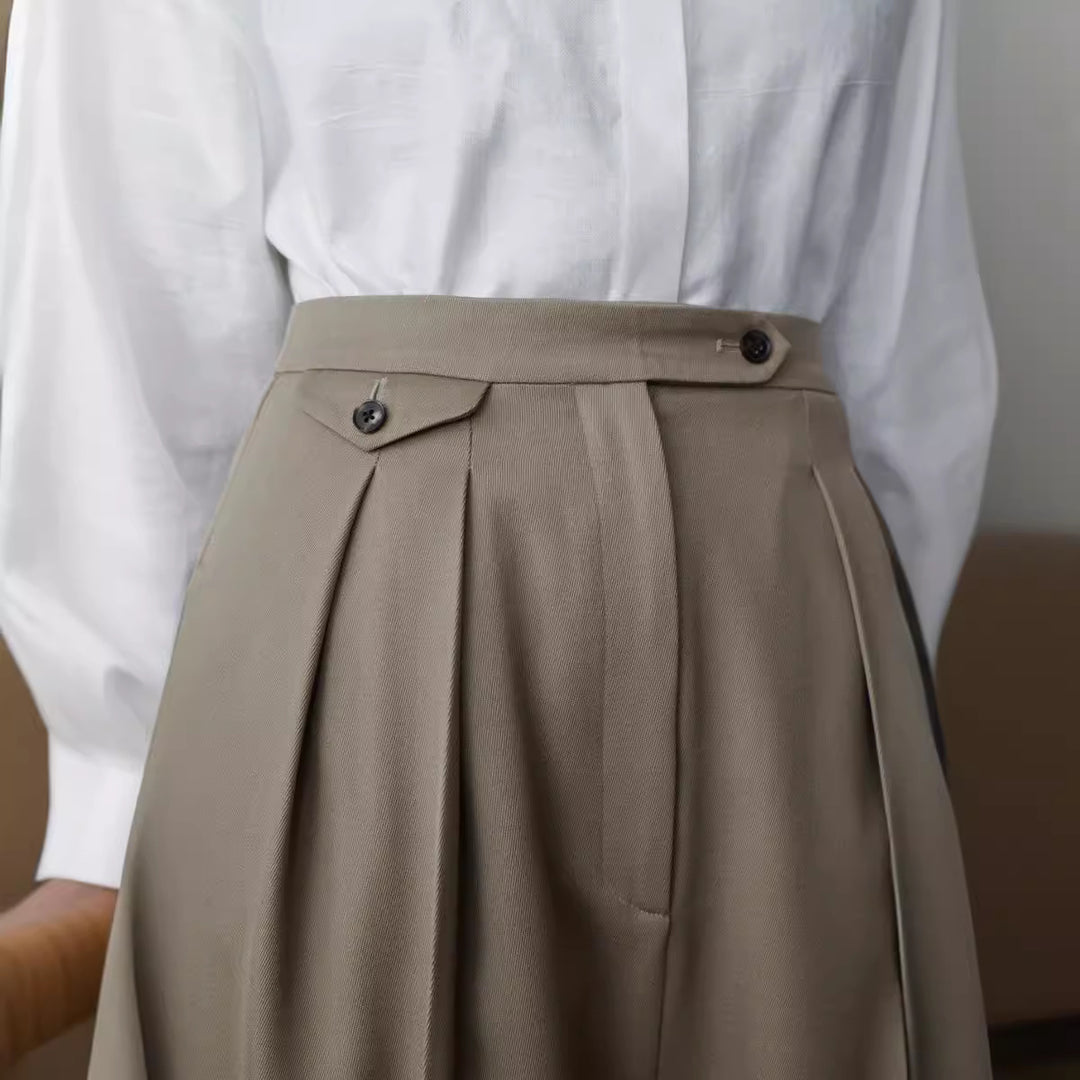 Damen elegante Hochbundhose mit klassischen Falten Drune