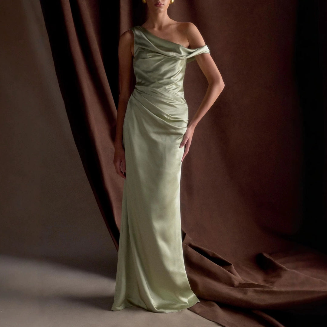 Damen Elegantes asymmetrisches Maxikleid mit raffinierter Drapierung Drune