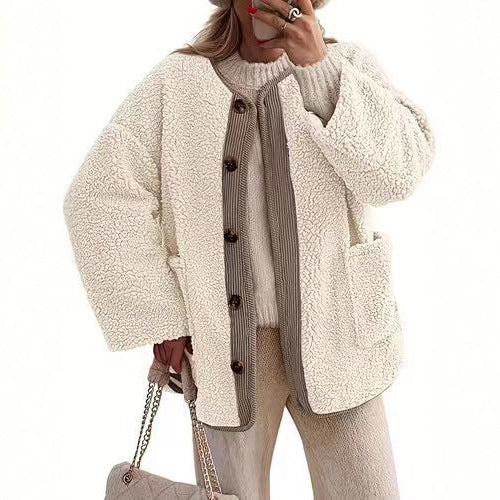 Damen Kuschelige Teddyjacke mit Knopfverschluss und weiter Schnitt Drune