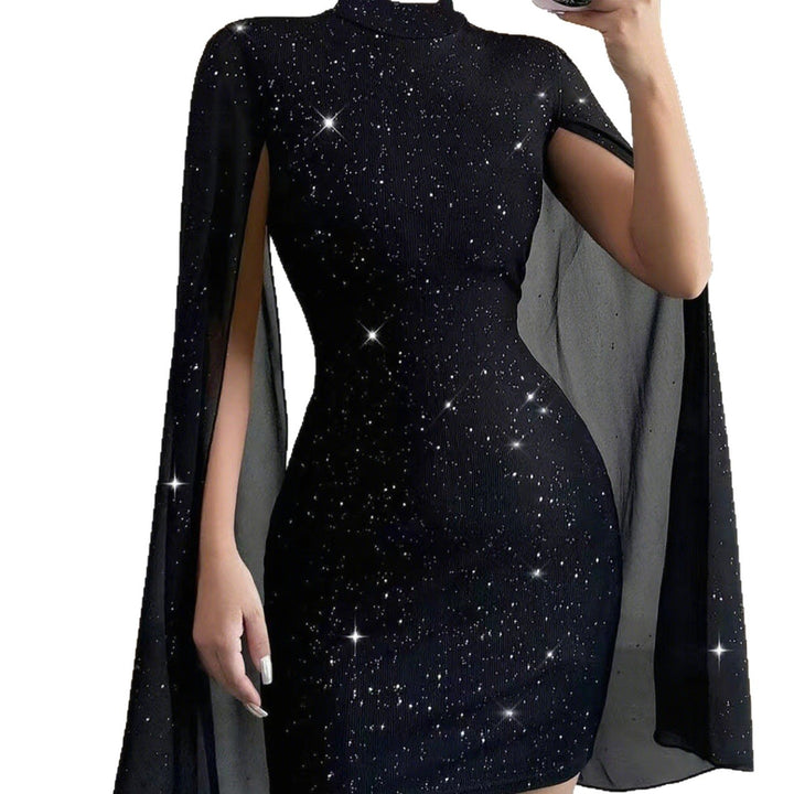 Damen Glamouröses Minikleid mit schwingenden Ärmeln und hochgeschlossenem Design Drune