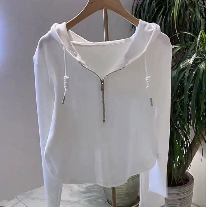 Damen lässiger Kapuzenpullover mit halbhohem Reißverschluss und modernem Schnitt Drune