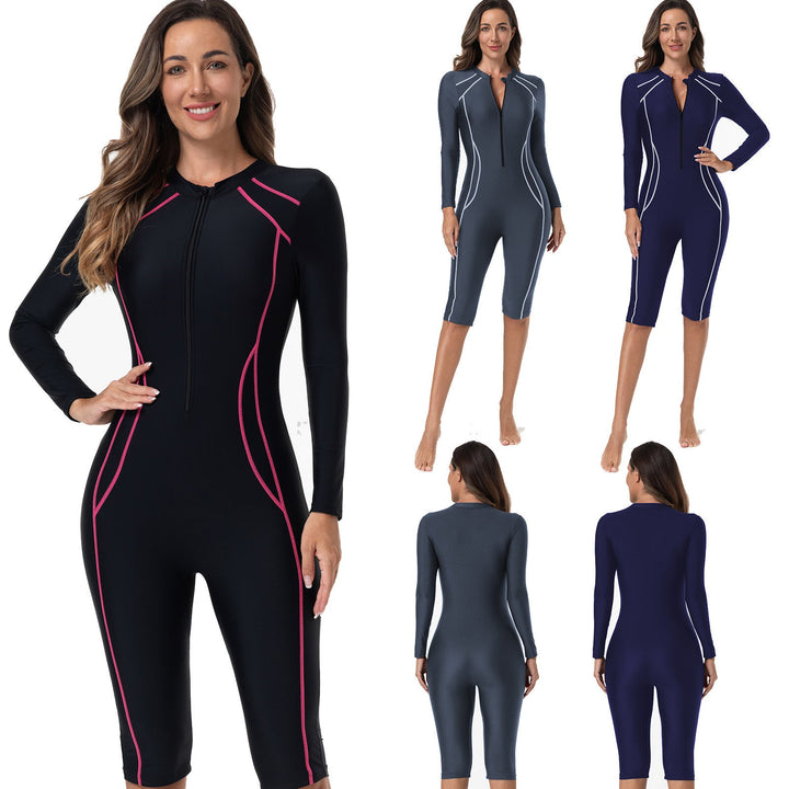 Damen Sportlicher Langarm-Schwimmanzug mit Reißverschluss Drune