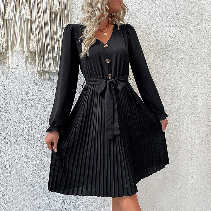 Damen Plissee-Wickelkleid mit Knopfdetails und Taillengürtel Drune
