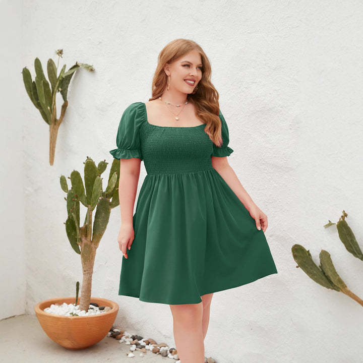 Damen Leichtes Sommerkleid mit schulterfreier Passform und voluminösen Puffärmeln Drune