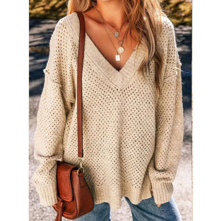 Damen Luftiger Strickpullover mit modernem Lochmuster Drune