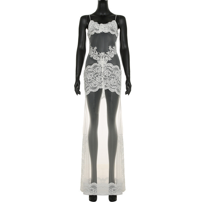 Damen Elegantes transparentes Spitzen-Nachtkleid mit verführerischen Akzenten Drune