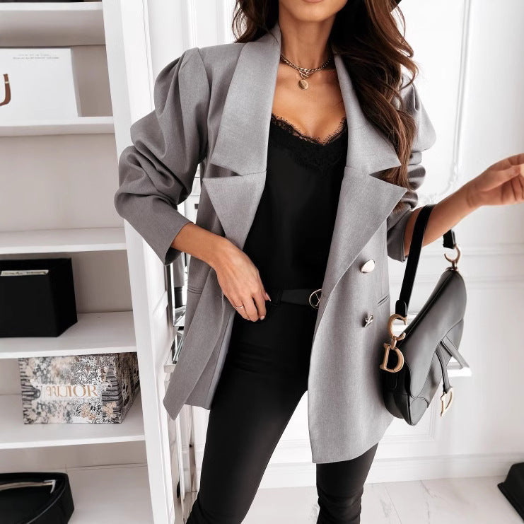 Damen eleganter Oversize-Blazer mit Taschen und Knopfdetails Drune