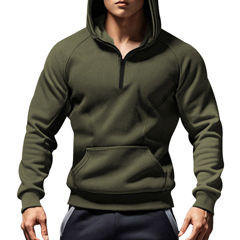 Herren sportlicher Kapuzenpullover mit halbem Reißverschluss und praktischen Taschen Drune