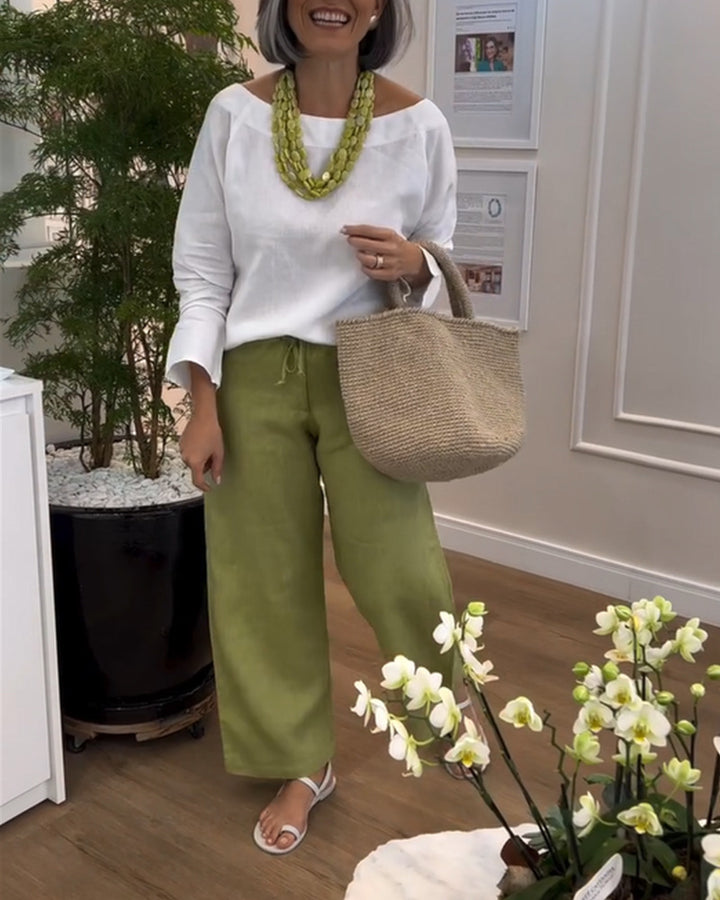 Damen nan weite Leinen-Culotte mit Tunnelzugbund und knöchellanger Silhouette Drune