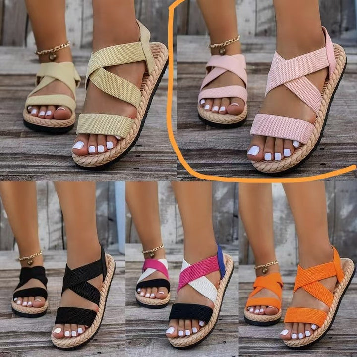 Damen Komfortable Riemensandalen mit elastischen Kreuzriemen und rutschfester Sohle Drune