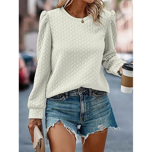 Damen Pullover mit weichem Strukturdesign und Puffärmeln Drune