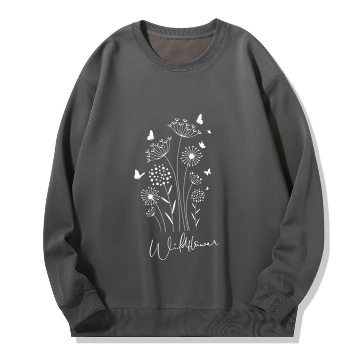 Damen Sweatshirt mit floralem Wildblumenprint und kuscheligem Innenfutter Drune