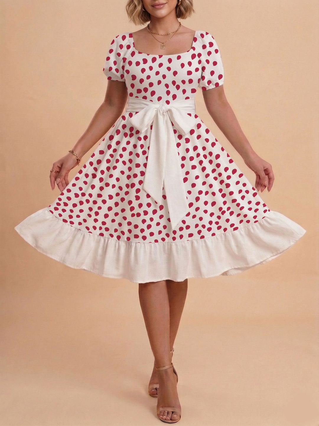 Damen Verspieltes Maxikleid mit Bärenmuster und taillierbarem Band Drune