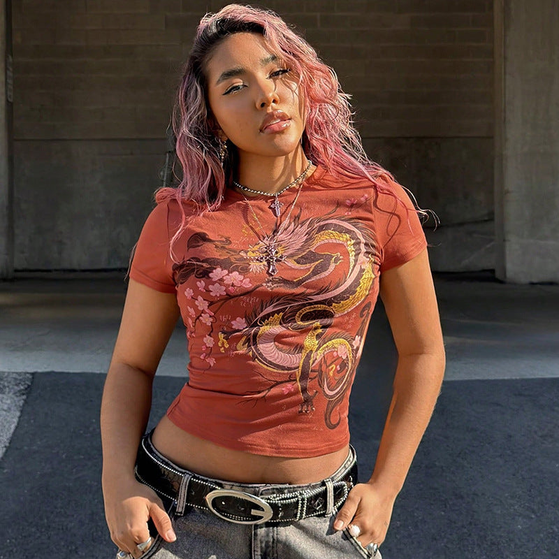 Damen T-Shirt mit kultiviertem Druckdesign und figurbetontem Schnitt Drune