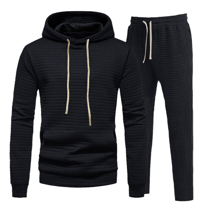 Herren lässiges Freizeit-Hoodie-Set mit strukturierter Oberfläche und elastischem Bund Drune