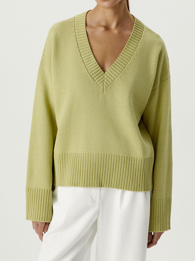 Damen Strickpullover mit tiefem V-Ausschnitt und lässigem Schnitt Drune