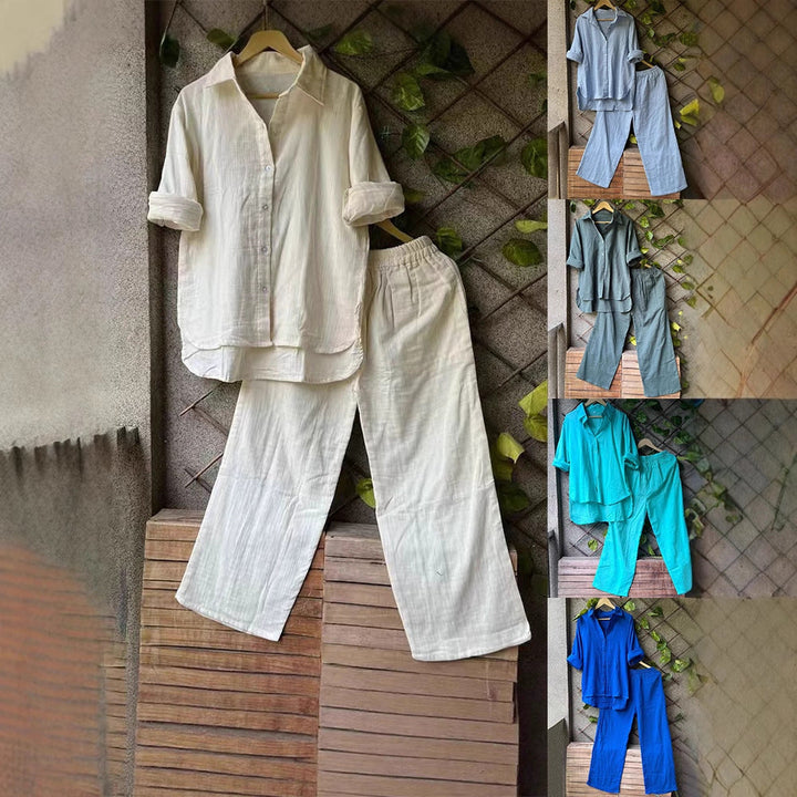 Damen lässiges Leinen-Hemd und Hose Set Drune