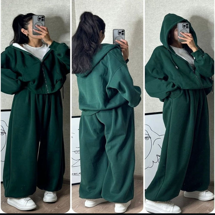 Damen nan übergroße Kapuzenjacke mit Reißverschluss und weite Jogginghose Lounge Set Drune