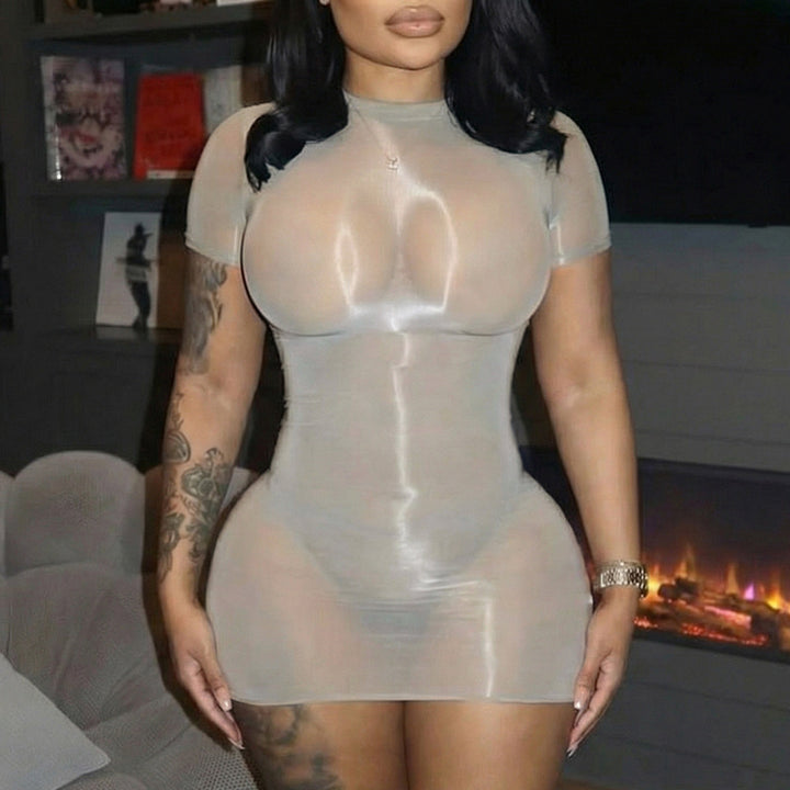 Damen transparenter Bodycon Mini-Kleid Drune