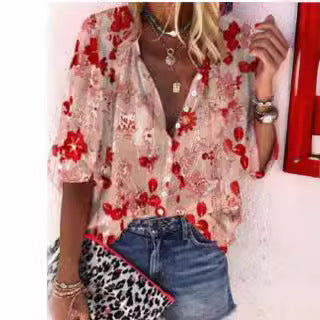 Damen Transparente Bluse mit floralen Stickereien und übergroßem Schnitt Drune