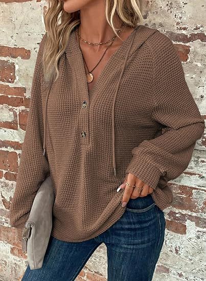 Damen lässiger Hoodie mit Knopfdetails und weit geschnittenen Ärmeln Drune