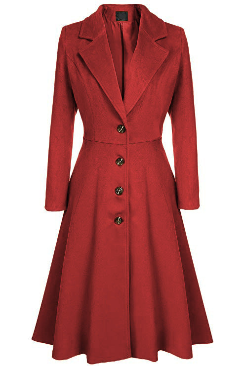 Damen Eleganter Wollmantel mit tailliertem Schnitt und langen Ärmeln Drune