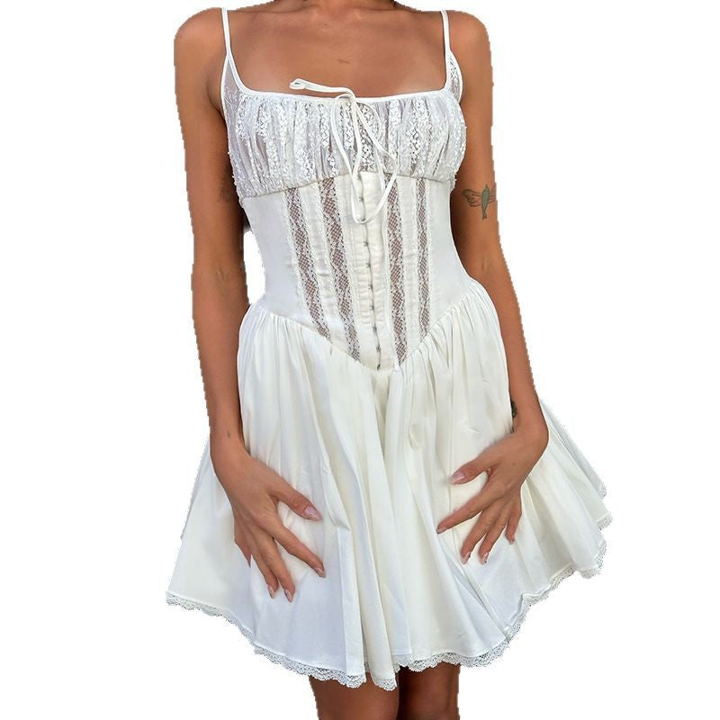 Damen Spitzenkleid mit tailliertem Schnitt und Rüschendetails Drune