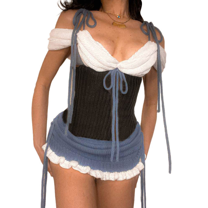 Damen Stricktop mit verstellbaren Schnürdetails und figurbetonter Silhouette Drune