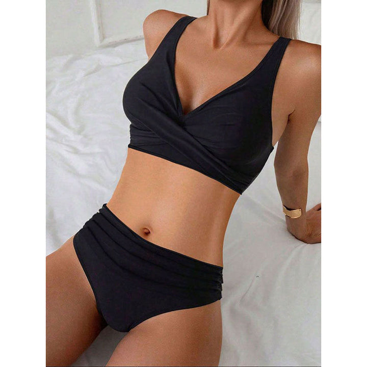 Damen Zweiteiliger Hochtaillierter Bikini-Set mit Wickeloberteil Drune